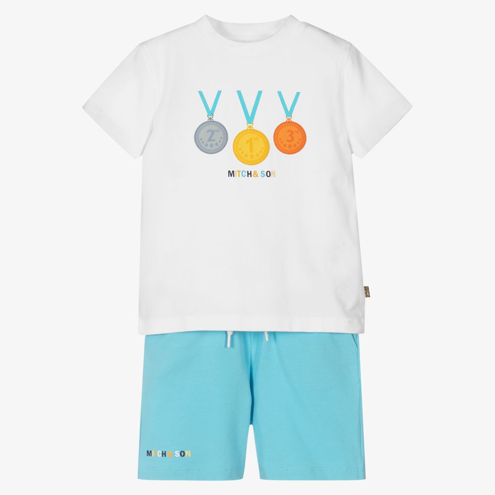 Mitch & Son - Boys White & Blue Shorts Set | Childrensalon