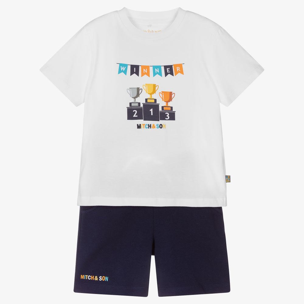 Mitch & Son - Boys White & Blue Shorts Set | Childrensalon