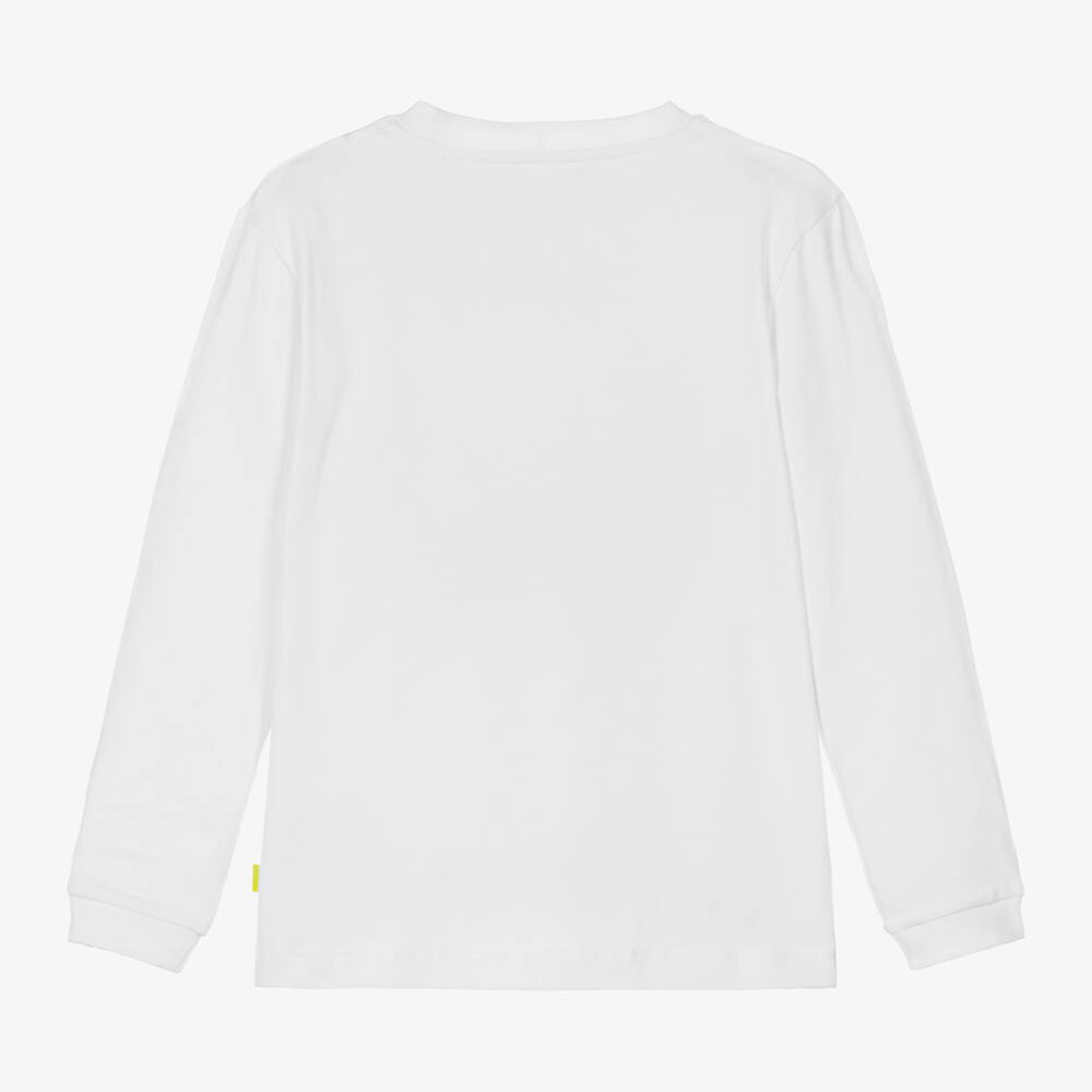 Mitch & Son-Boys White Cotton Jersey Logo Top | Childrensalon Outlet