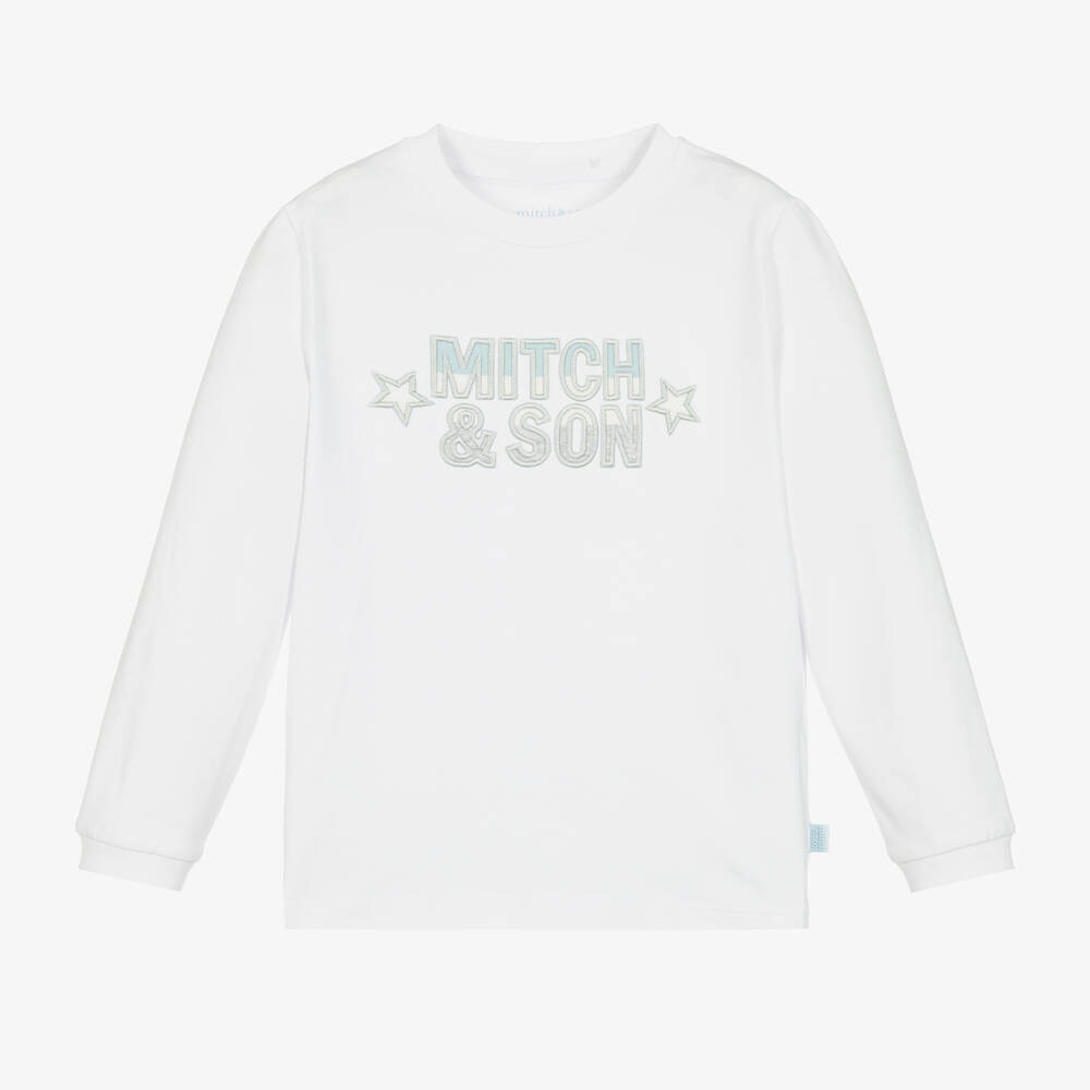 Mitch & Son - Boys White Cotton Jersey Top | Childrensalon