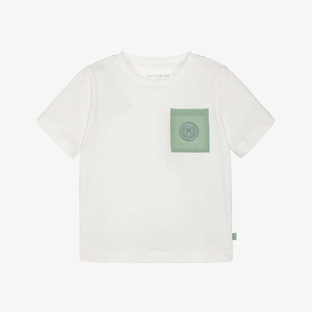 Mitch & Son-Boys White Cotton Logo Pocket T-Shirt | Childrensalon Outlet