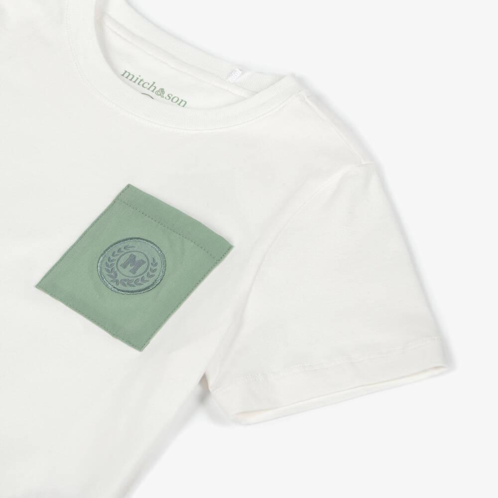 Mitch & Son-Boys White Cotton Logo Pocket T-Shirt | Childrensalon Outlet