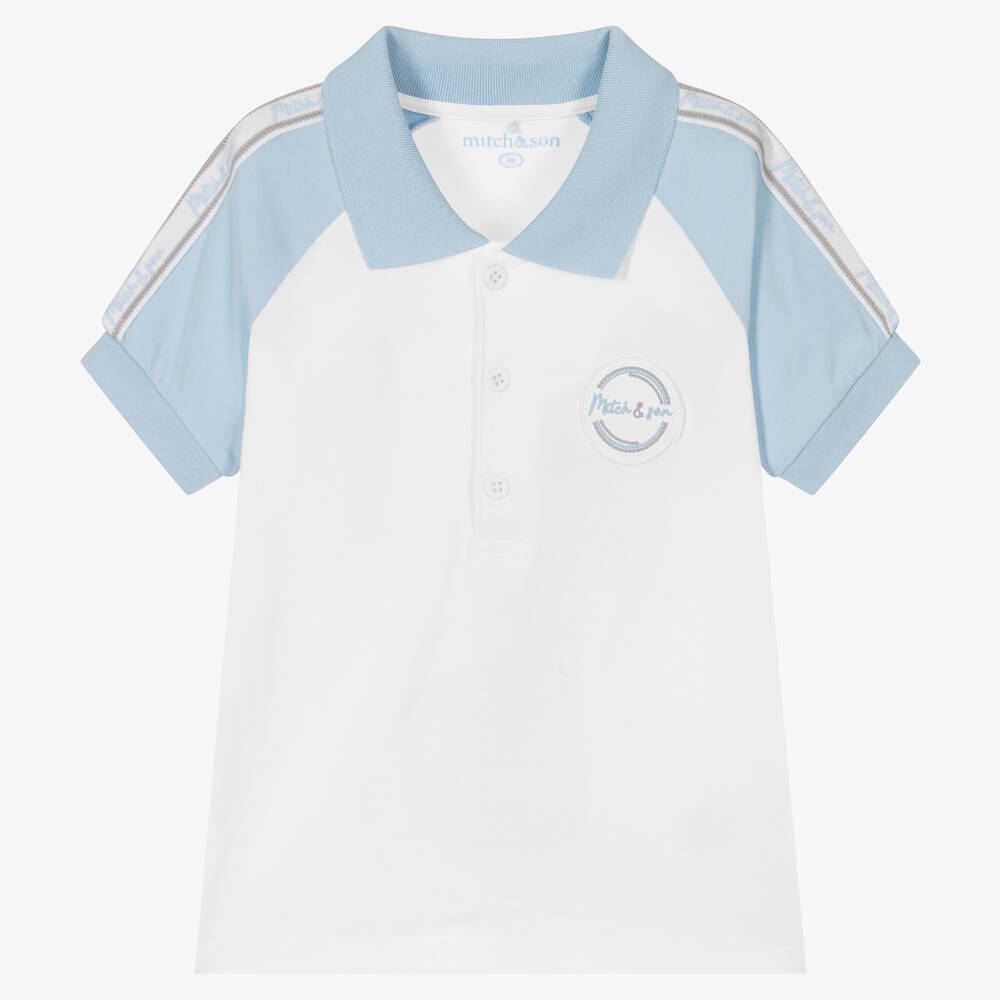 Mitch & Son - Boys White Cotton Polo Shirt | Childrensalon
