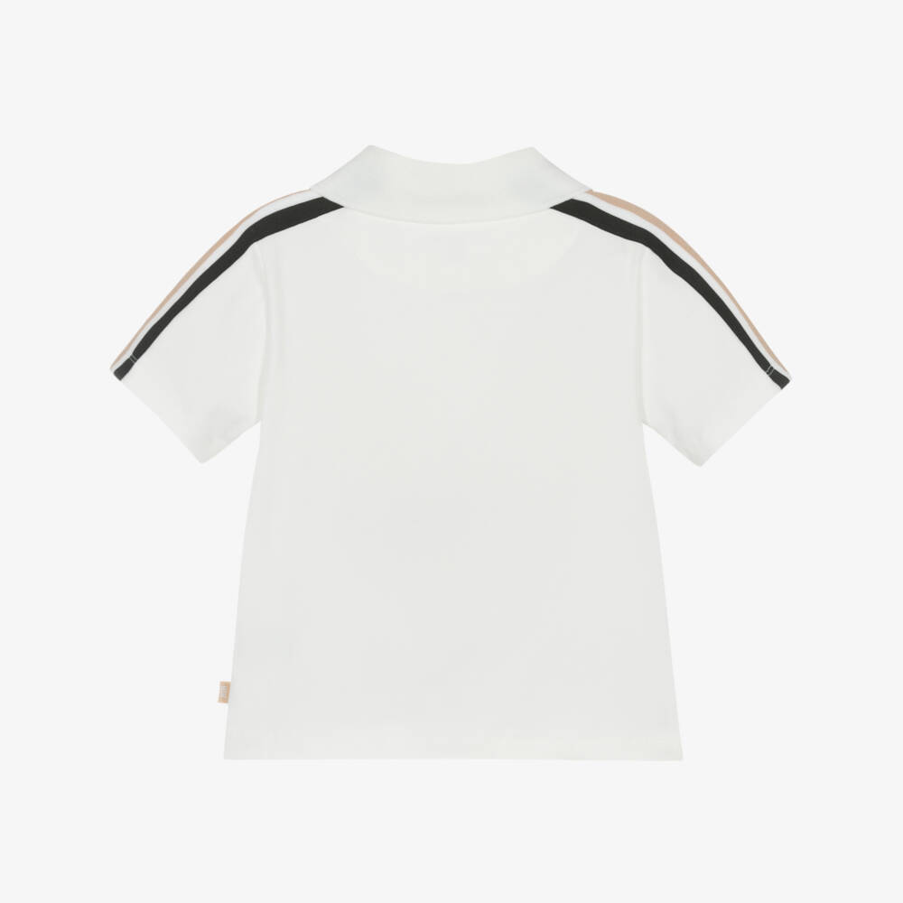 Mitch & Son-Boys White Cotton Striped Trim Polo Shirt | Childrensalon Outlet