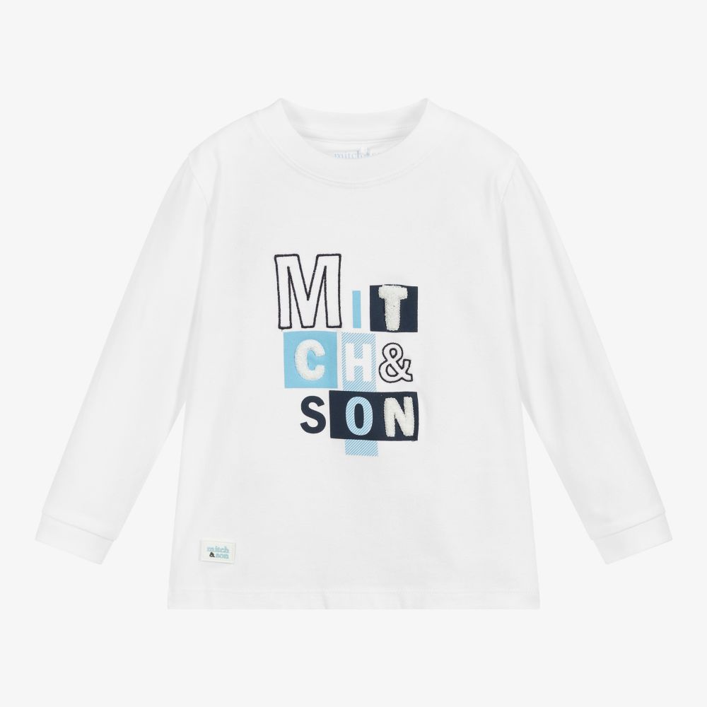 Mitch & Son - توب قطن جيرسي لون أبيض للأولاد | Childrensalon