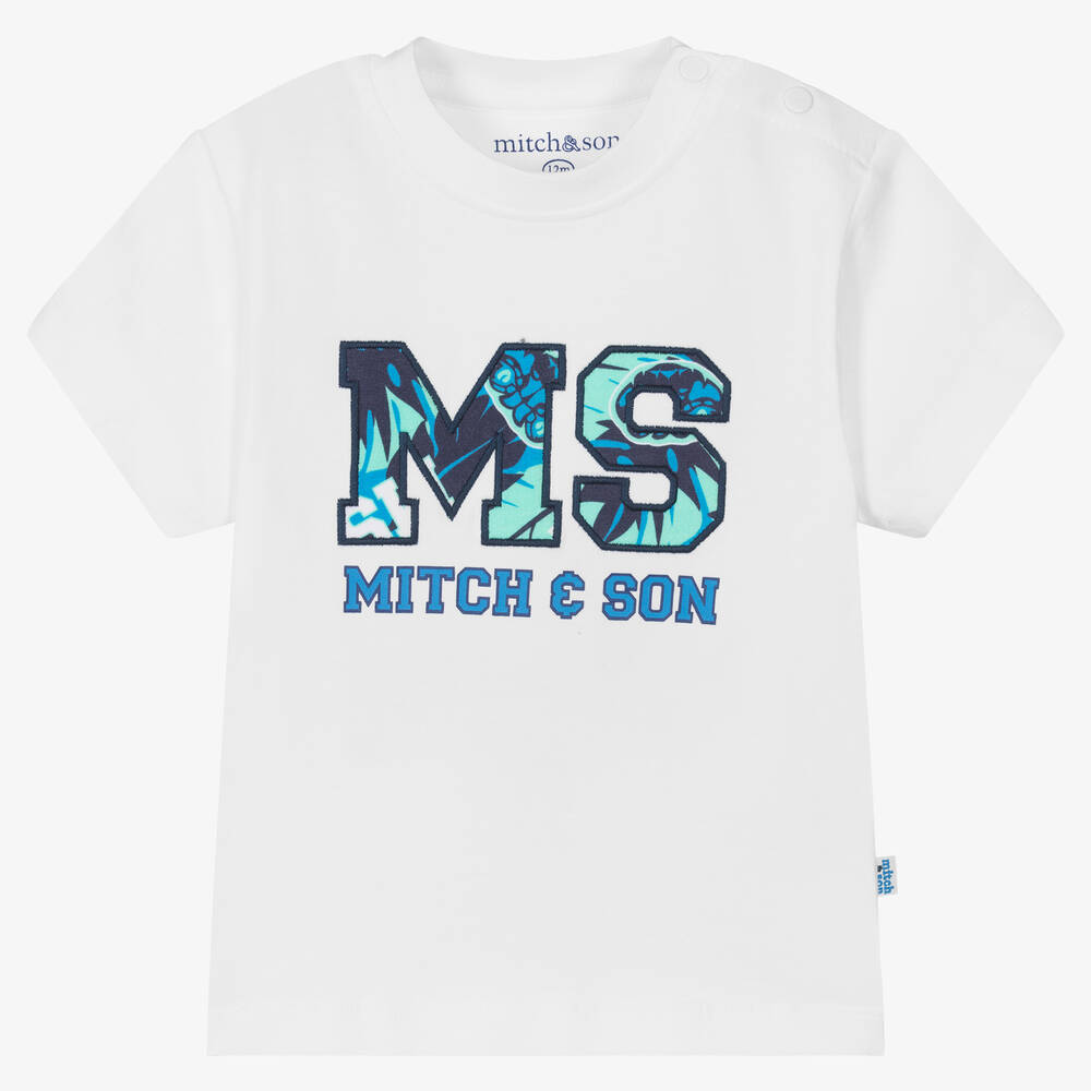 Mitch & Son - Boys White Cotton Varsity Logo T-Shirt | Childrensalon