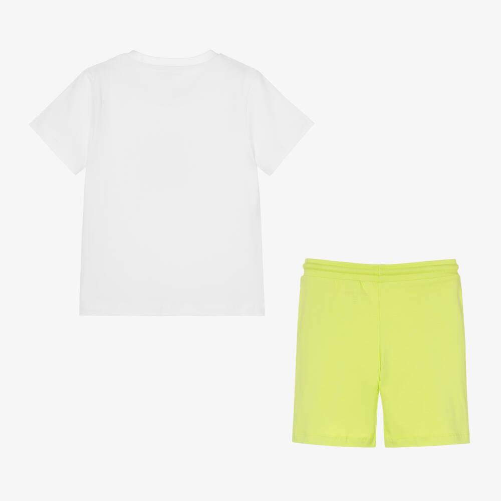 Mitch & Son-طقم شورت قطن جيرسي لون أبيض وأخضر للأولاد | Childrensalon Outlet