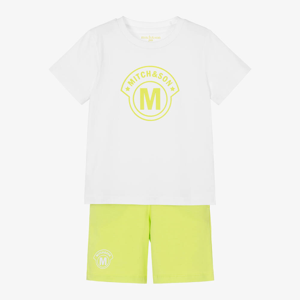 Mitch & Son-Boys White & Green Cotton Shorts Set | Childrensalon Outlet
