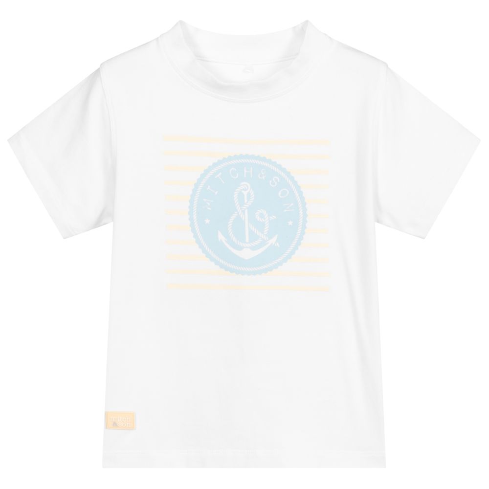 Mitch & Son - Boys White Logo T-Shirt | Childrensalon