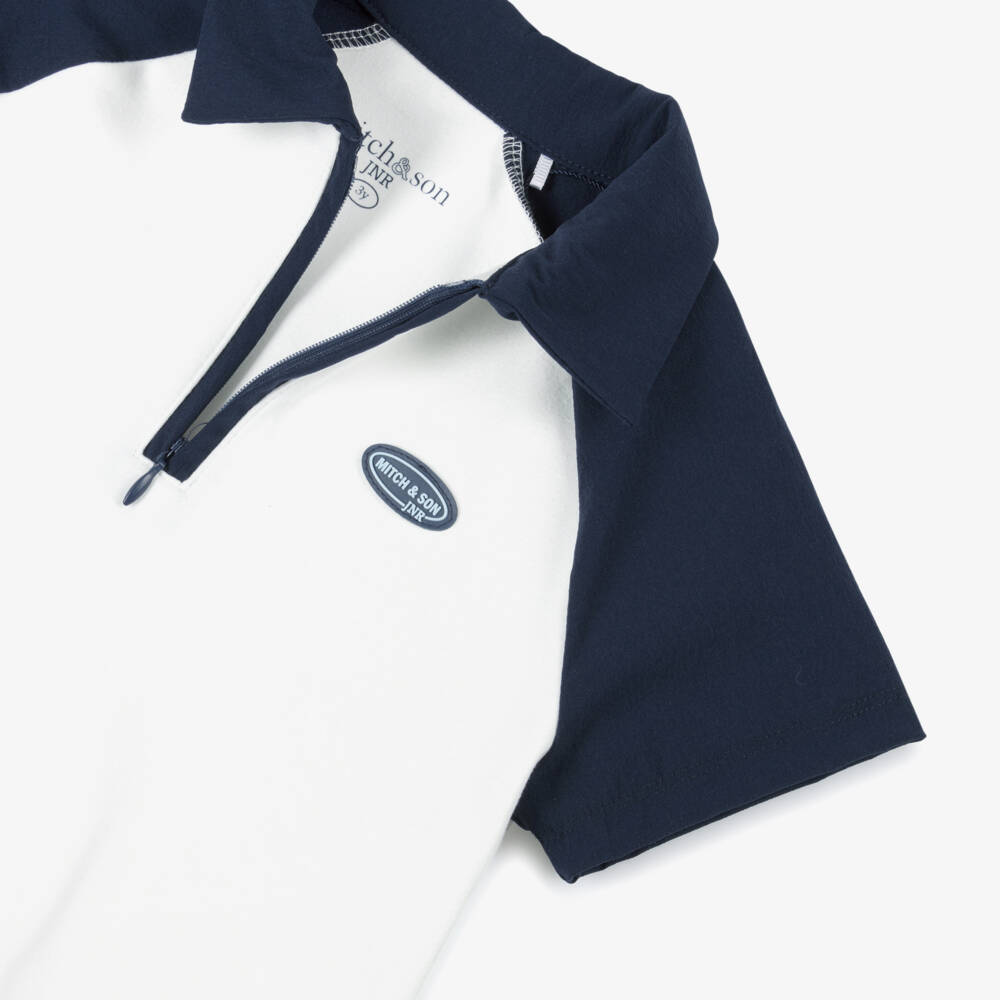 Mitch & Son-Boys White & Navy Polo Tee | Childrensalon Outlet