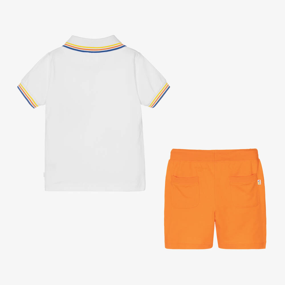 Mitch & Son-طقم شورت قطن جيرسي لون أبيض وبرتقالي للأولاد | Childrensalon Outlet