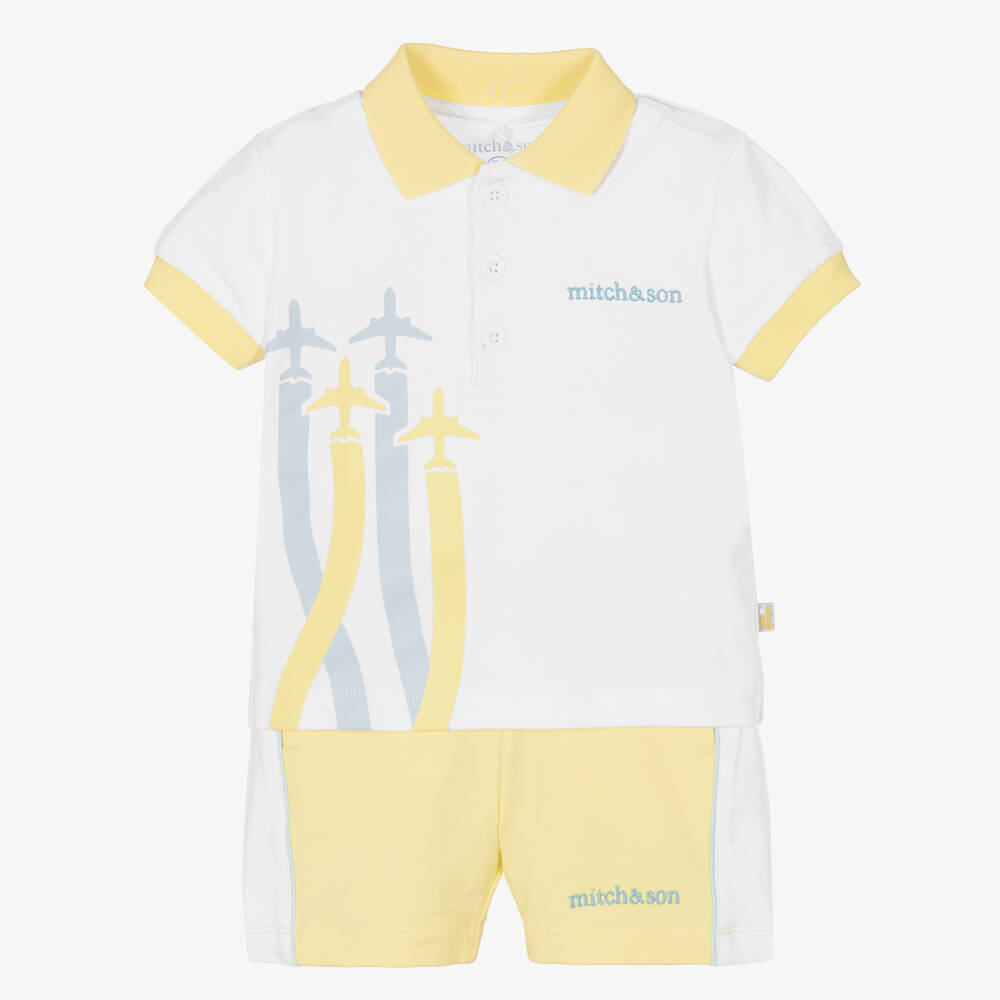 Mitch & Son - Boys White & Yellow Cotton Shorts Set | Childrensalon