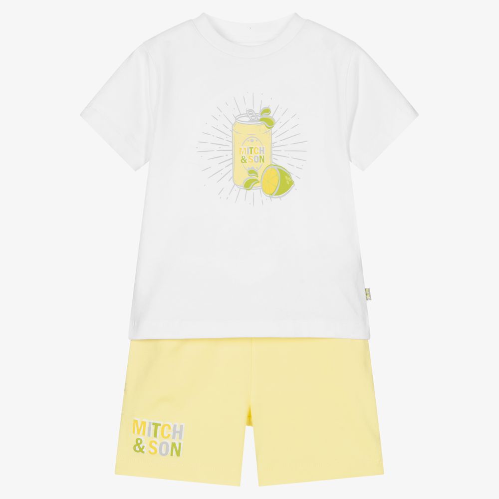 Mitch & Son - Boys White & Yellow Shorts Set | Childrensalon