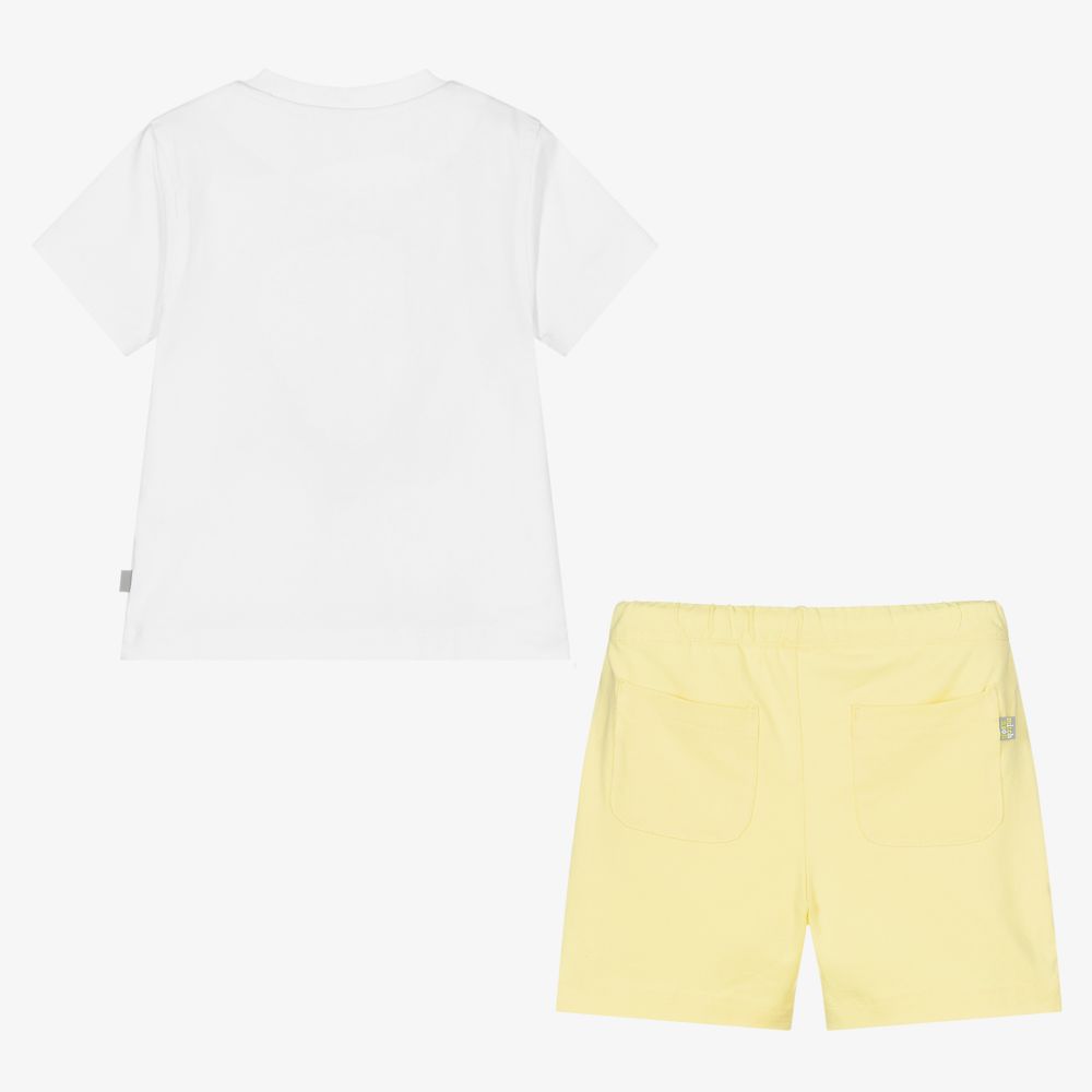 Mitch & Son-طقم شورت قطن جيرسي لون أبيض وأصفر للأولاد | Childrensalon Outlet