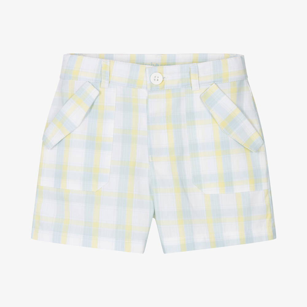 Mitch & Son - Boys Yellow & Blue Check Cotton Shorts | Childrensalon