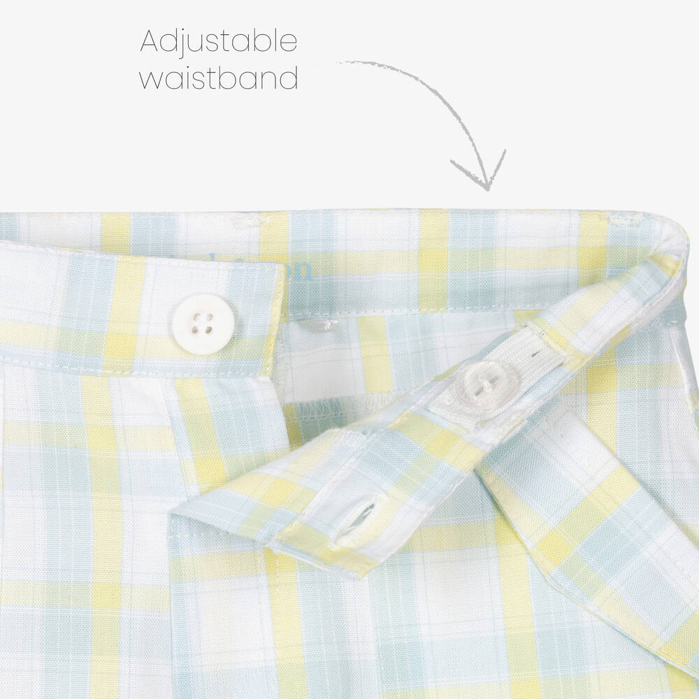 Mitch & Son-Boys Yellow & Blue Check Cotton Shorts | Childrensalon Outlet
