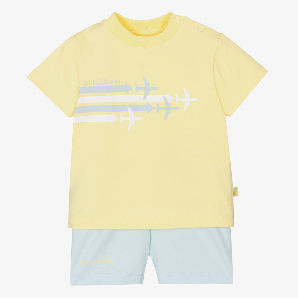 Mitch & Son - Желтая футболка и голубые шорты из хлопка | Childrensalon
