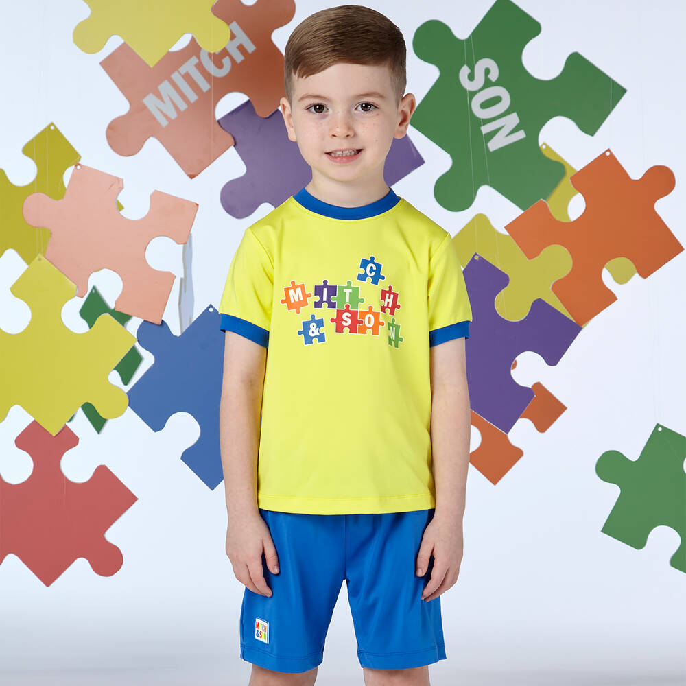 Mitch & Son-طقم شورت جيرسي لون أصفر وأزرق للأولاد | Childrensalon Outlet