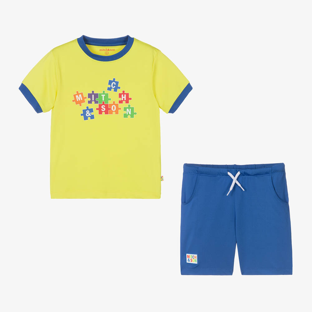 Mitch & Son-طقم شورت جيرسي لون أصفر وأزرق للأولاد | Childrensalon Outlet