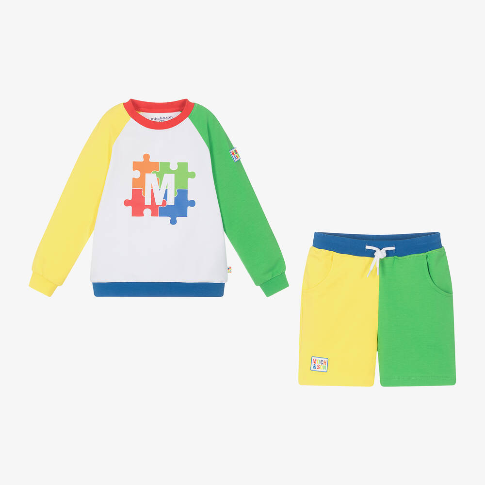Mitch & Son-Boys Yellow & Green Colourblock Shorts Set | Childrensalon Outlet