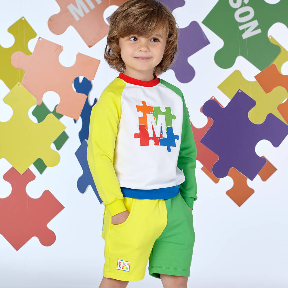Mitch & Son-Boys Yellow & Green Colourblock Shorts Set | Childrensalon Outlet