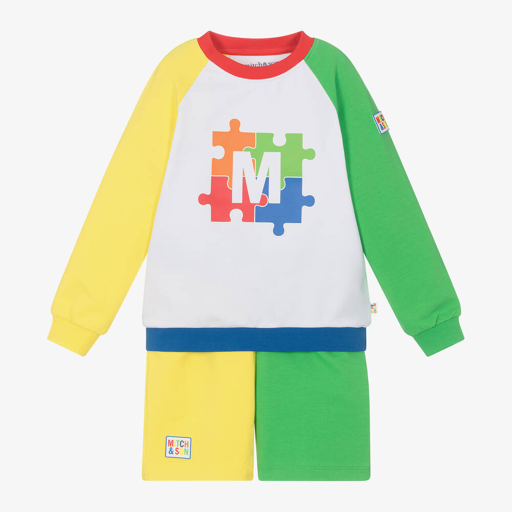 Mitch & Son-Boys Yellow & Green Colourblock Shorts Set | Childrensalon Outlet