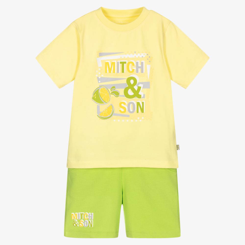 Mitch & Son - طقم شورت قطن جيرسي لون أصفر وأخضر للأولاد | Childrensalon