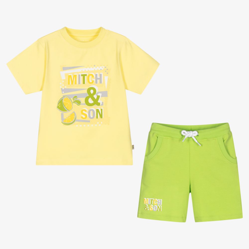 Mitch & Son-طقم شورت قطن جيرسي لون أصفر وأخضر للأولاد | Childrensalon Outlet