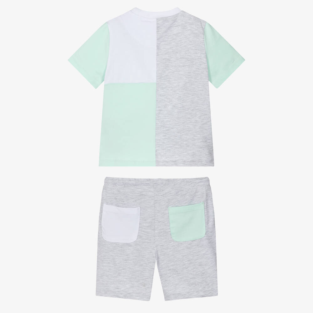 Mitch & Son-Green Mint & Grey Colourblock Shorts Set | Childrensalon Outlet