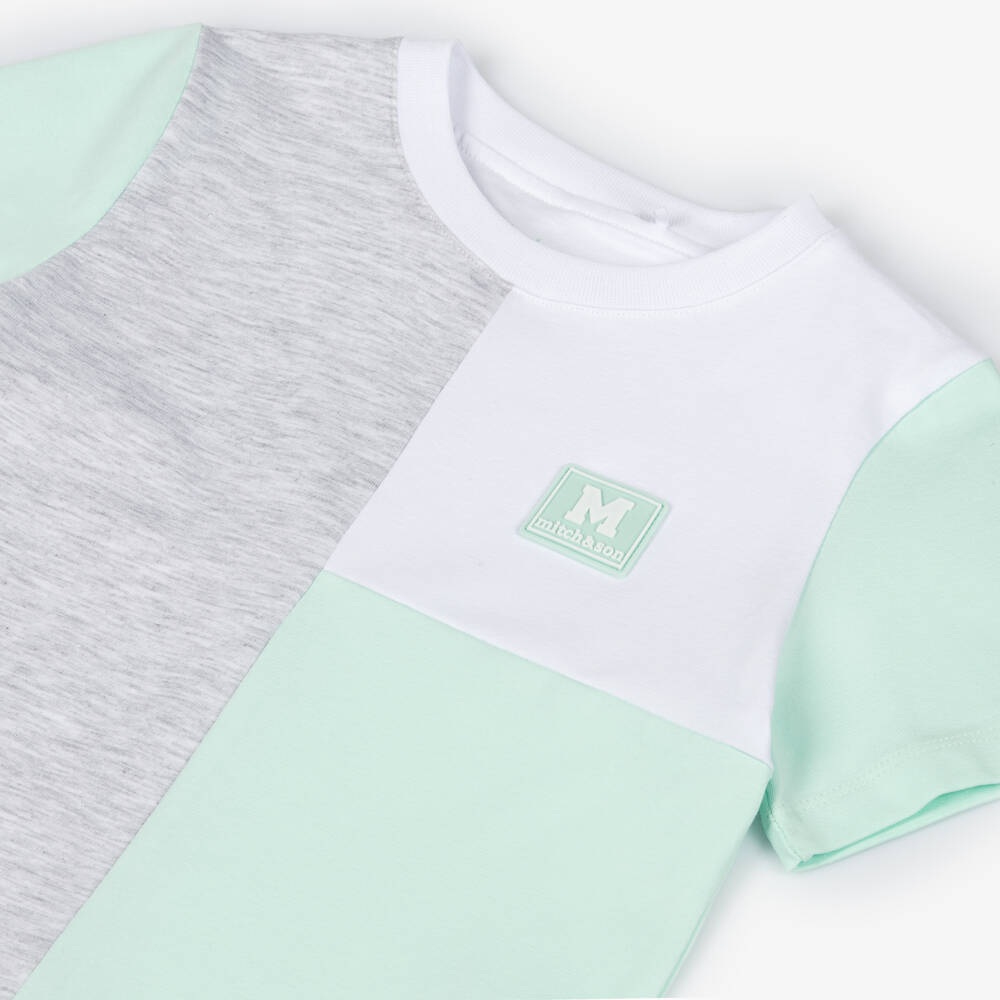 Mitch & Son-Green Mint & Grey Colourblock Shorts Set | Childrensalon Outlet