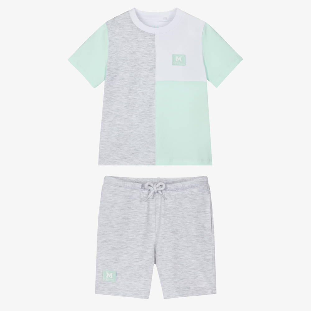 Mitch & Son-Green Mint & Grey Colourblock Shorts Set | Childrensalon Outlet