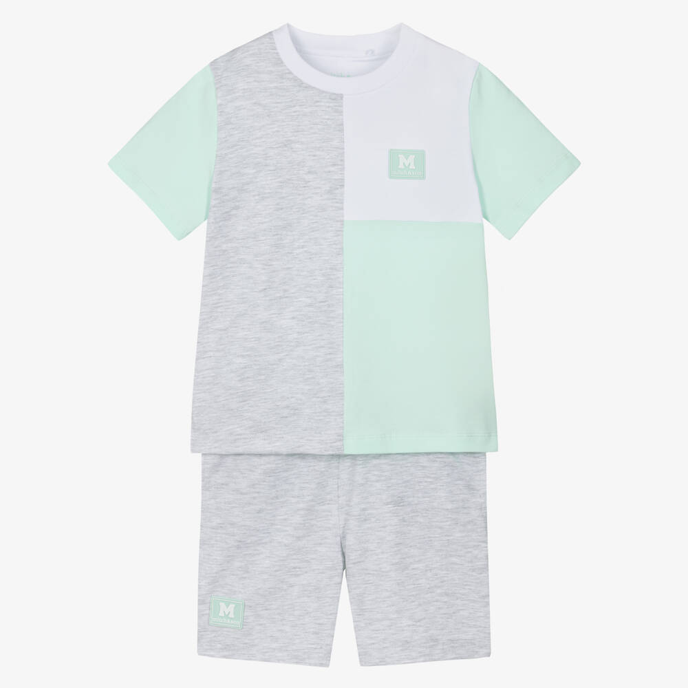 Mitch & Son-Green Mint  & Grey Colourblock Shorts Set | Childrensalon Outlet