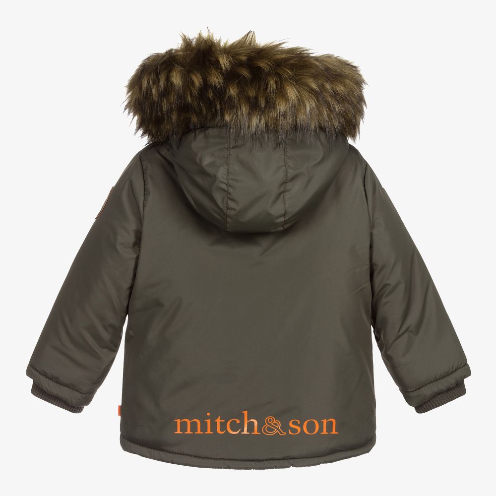 ميتش آند سون-معطف هودي مبطن لون أخضر كاكي للأولاد | Childrensalon Outlet