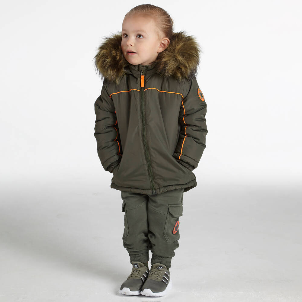 ميتش آند سون-معطف هودي مبطن لون أخضر كاكي للأولاد | Childrensalon Outlet