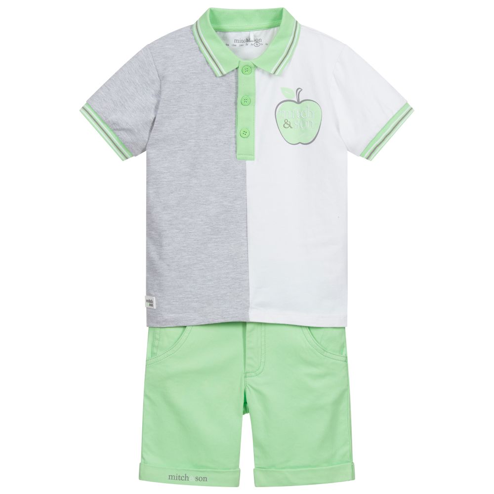 Mitch & Son - Shorts-Set in Grün und Weiß | Childrensalon