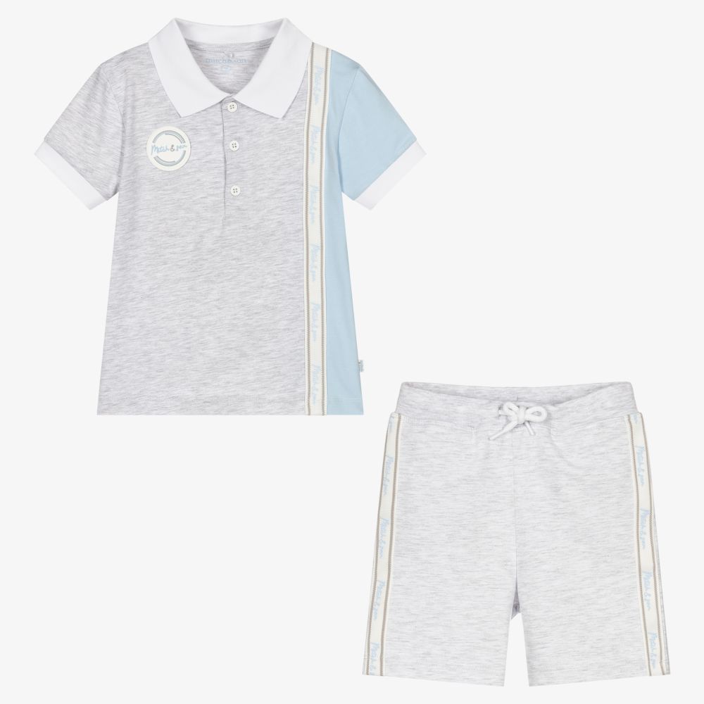 Mitch & Son-طقم شورت قطن لون رمادي وأزرق باهت للأولاد | Childrensalon Outlet