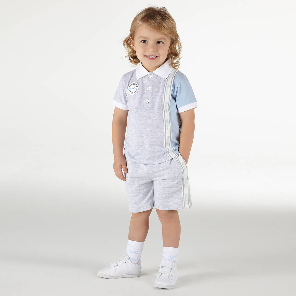 Mitch & Son-طقم شورت قطن لون رمادي وأزرق باهت للأولاد | Childrensalon Outlet