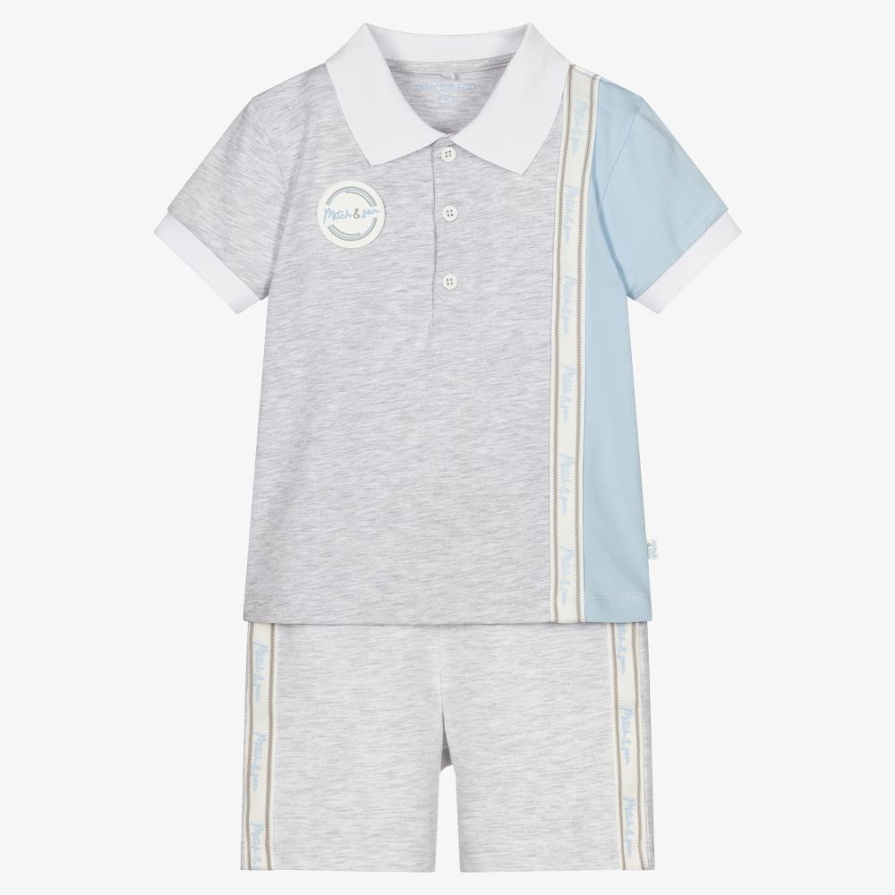Mitch & Son - Grey & Blue Logo Shorts Set | Childrensalon