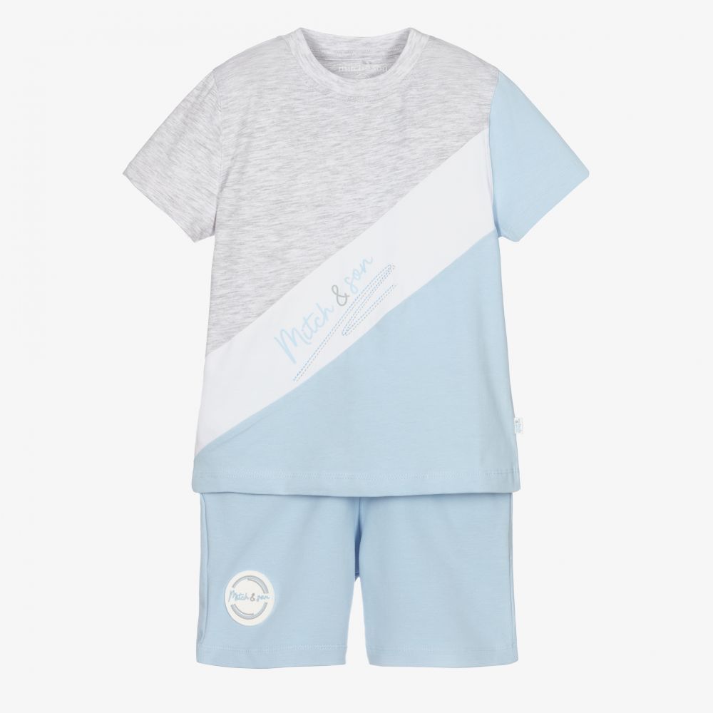 Mitch & Son - Shorts-Set mit Streifen in Grau und Blau | Childrensalon