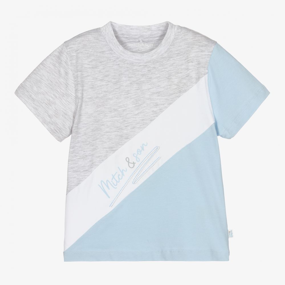 Mitch & Son - T-shirt gris et bleu rayé | Childrensalon