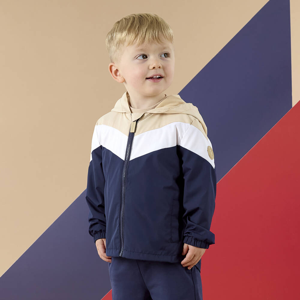 Mitch & Son-Navy & Beige Hooded Jacket | Childrensalon Outlet