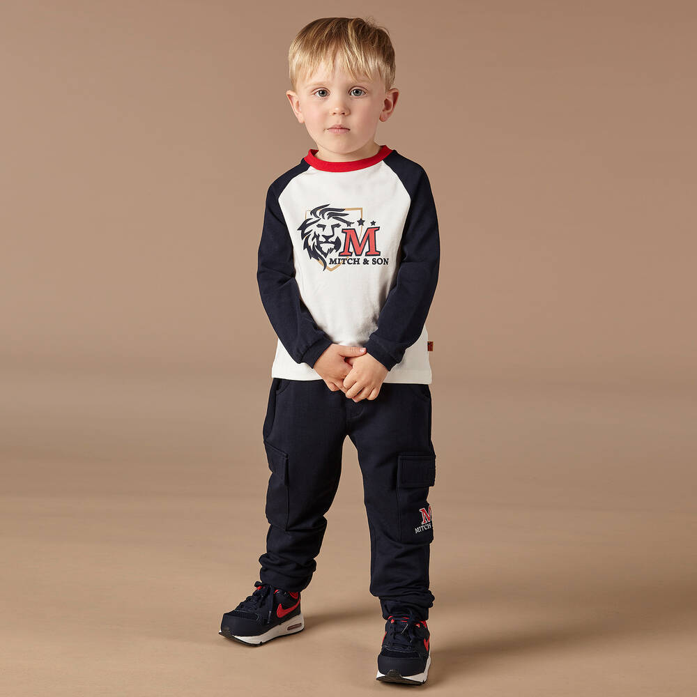 Mitch & Son-توب قطن جيرسي لون كحلي وعاجي للأولاد | Childrensalon Outlet