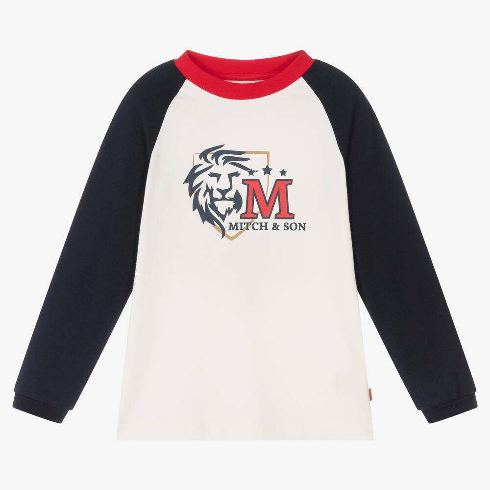 Mitch & Son - Navy Blue & Ivory Cotton Top | Childrensalon