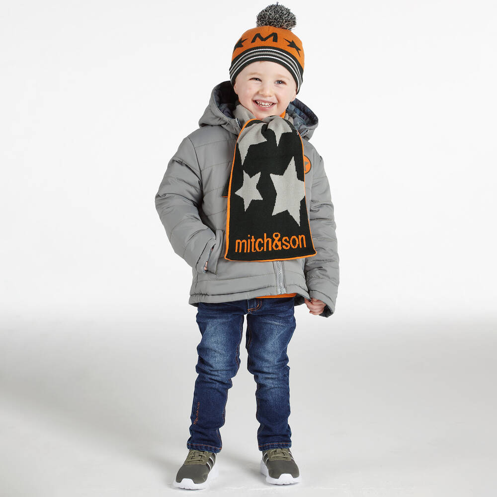 ميتش آند سون-سكارف مزيج أكريليك محبوك لون برتقالي وأخضر للأولاد (114 سم) | Childrensalon Outlet