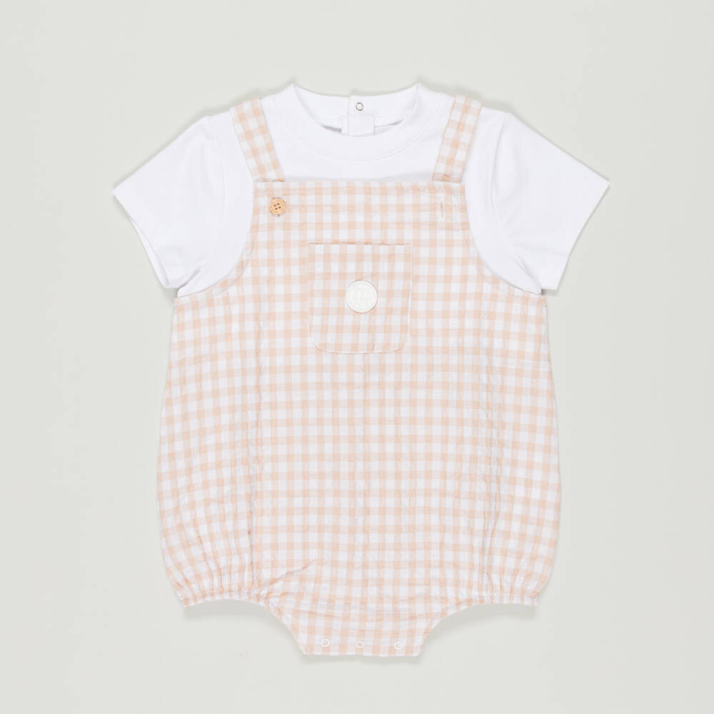 Mitch & Son-Preloved Baby Boys Beige Check Cotton Shortie (18 month) | Childrensalon Outlet