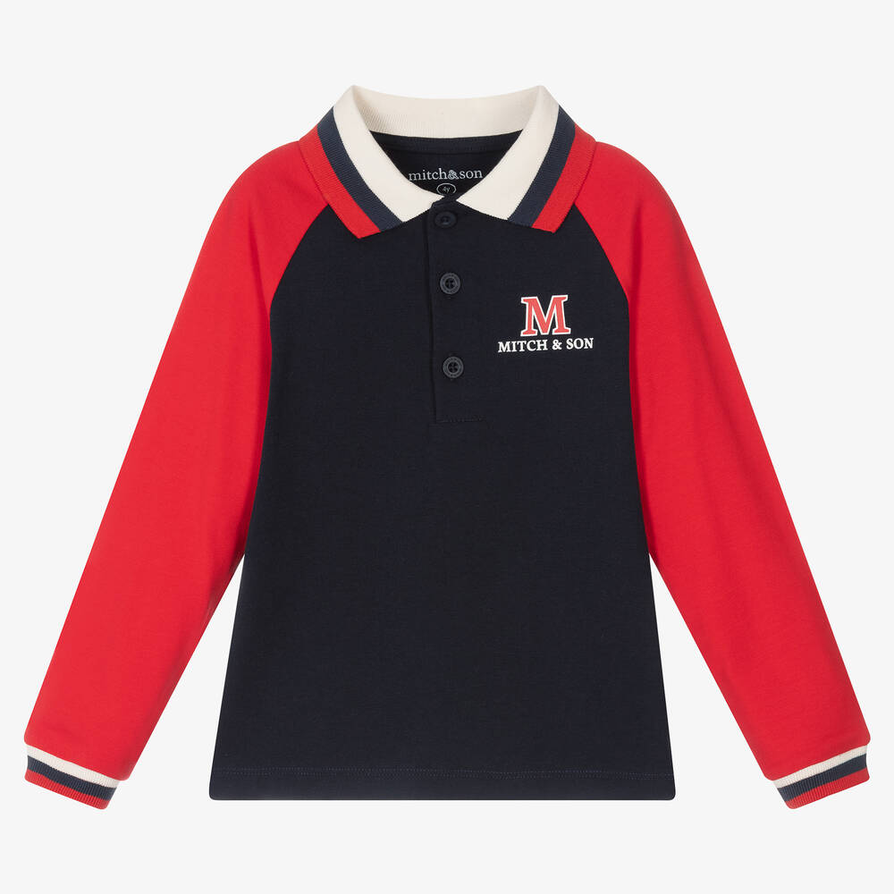Mitch & Son - Polo rouge et bleu en coton | Childrensalon