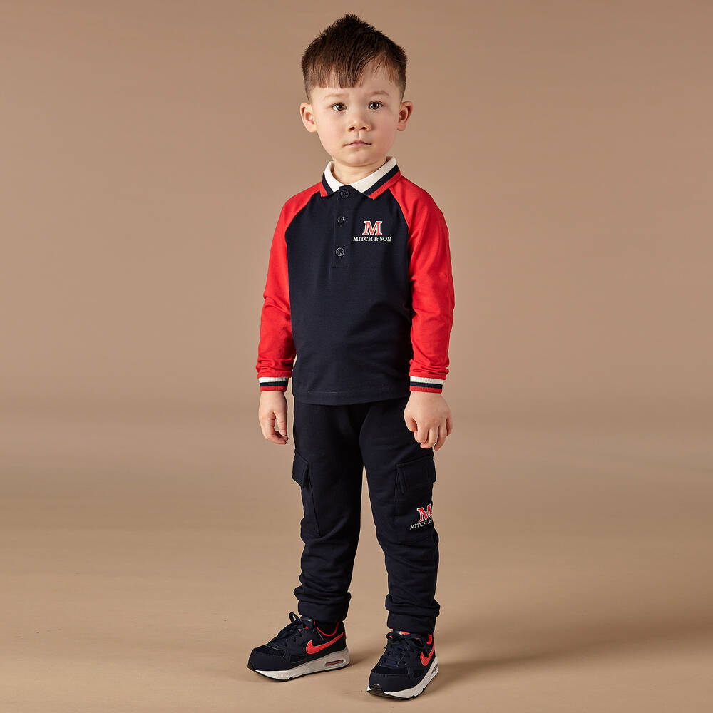 Mitch & Son-توب بولو قطن جيرسي لون كحلي وأحمر للأولاد | Childrensalon Outlet