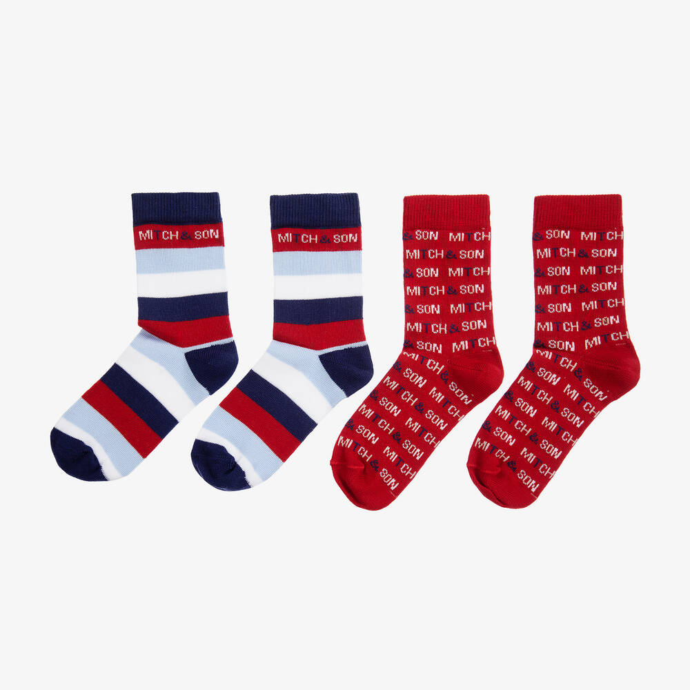 ميتش آند سون-جوارب قطن ستريتش لون أحمر و كحلي للأولاد | Childrensalon Outlet