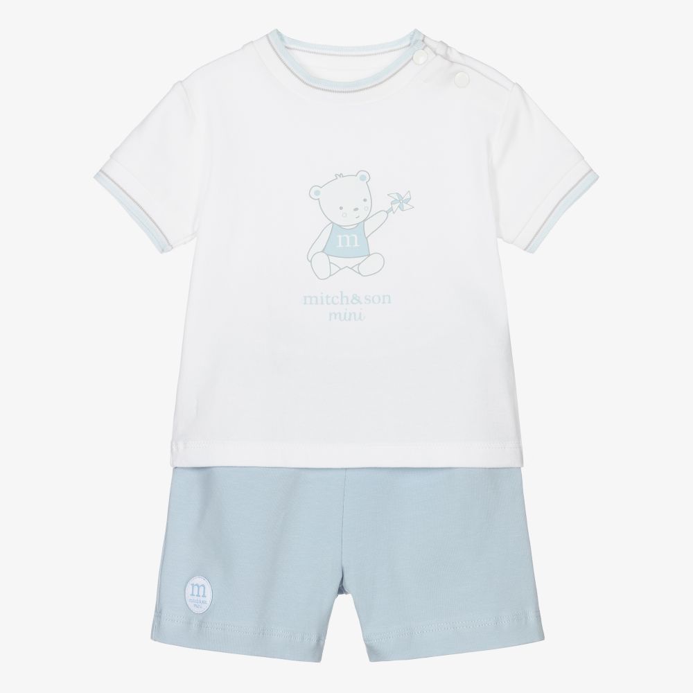 Mitch & Son - White & Blue Baby Shorts Set | Childrensalon
