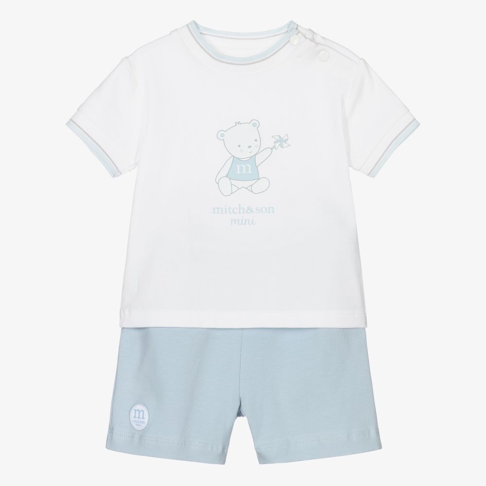 Mitch & Son-White & Blue Baby Shorts Set | Childrensalon Outlet